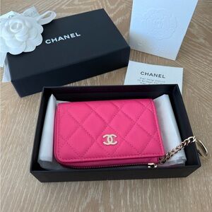 Chanel NEW caviar RARE Pink Quilted Key Holder Case 22k full set